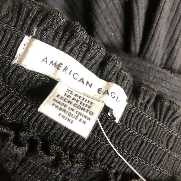 NWT American Eagle black long sleeve square neck smocked mini dress size XSP - Picture 7 of 12